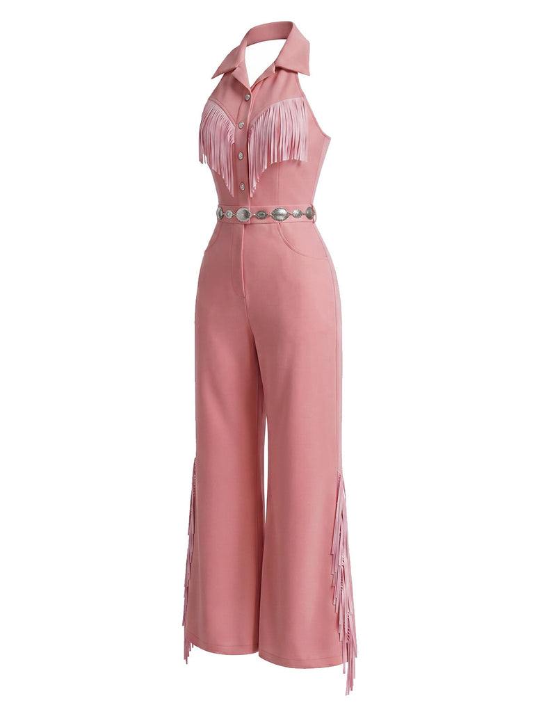[Prevendita] Tuta Rosa Western con Bavero Halter Frange e Gamba Larga Anni '70 3