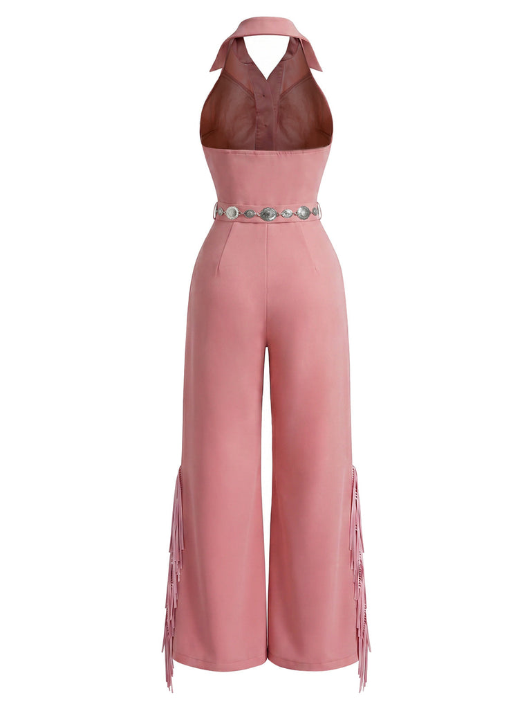 [Prevendita] Tuta Rosa Western con Bavero Halter Frange e Gamba Larga Anni '70 4