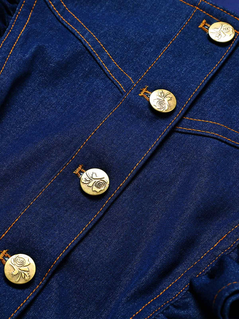 [Prevendita] Pagliaccetto Girocollo in Denim con Maniche a Volant e Cintura Blu Scuro Anni '70 7