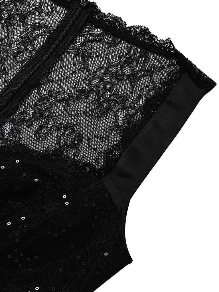 [Prevendita] Tuta Nera con Pizzo Scollo a Cuore e Paillettes Anni '60 5
