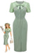 [Prevendita] Abito a Matita Verde con Fiocco Traforato Color Block Anni '60