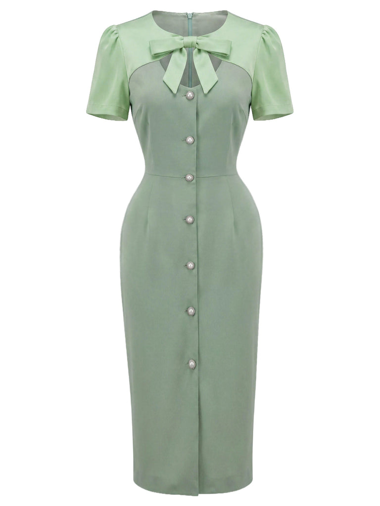 [Prevendita] Abito a Matita Verde con Fiocco Traforato Color Block Anni '60 2
