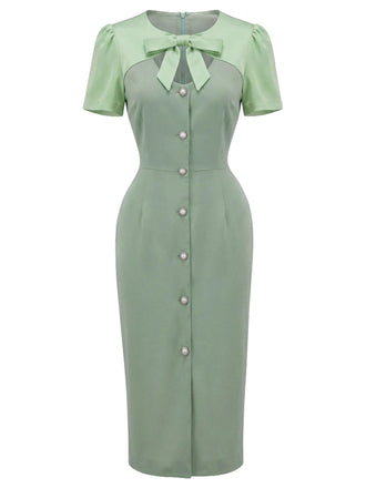 [Prevendita] Abito a Matita Verde con Fiocco Traforato Color Block Anni '60 2