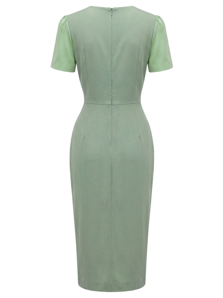 [Prevendita] Abito a Matita Verde con Fiocco Traforato Color Block Anni '60 4