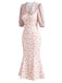 [Prevendita] Abito a Sirena Rosa Anni '30 Floreale Scollo a V con Volant Collar 3