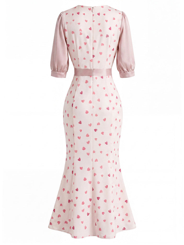 [Prevendita] Abito a Sirena Rosa Anni '30 Floreale Scollo a V con Volant Collar 4