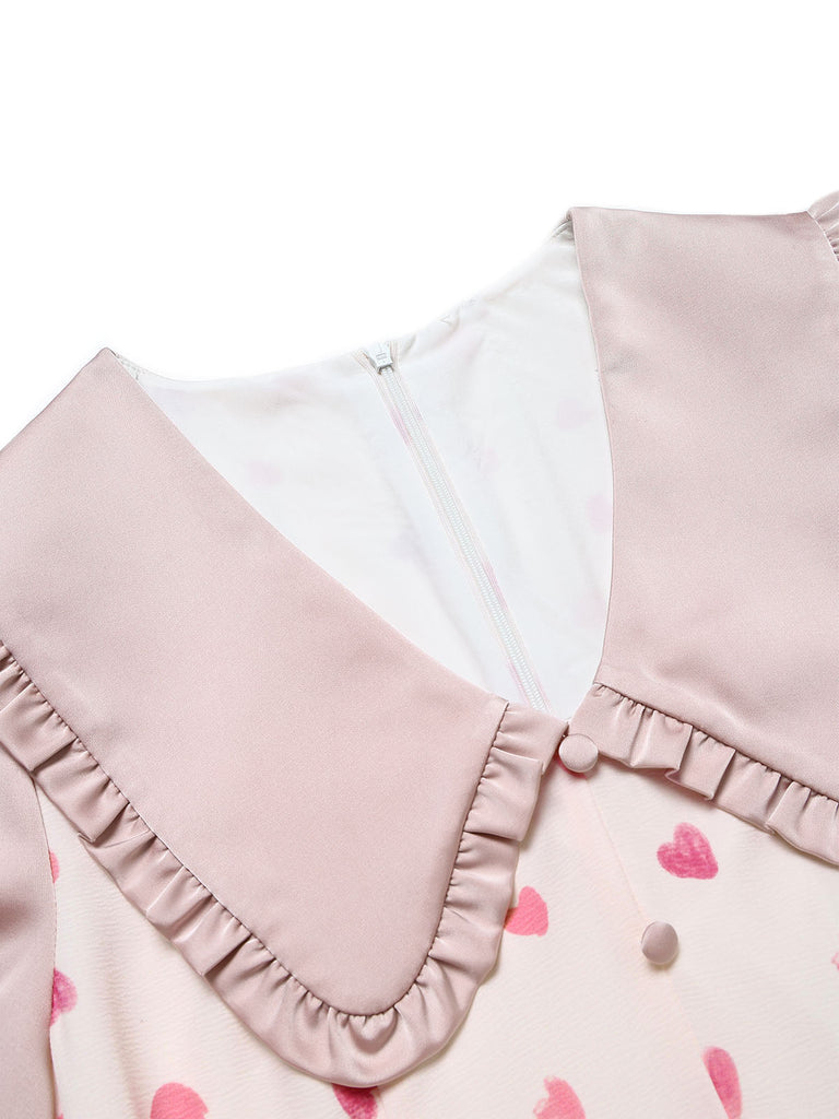 [Prevendita] Abito a Sirena Rosa Anni '30 Floreale Scollo a V con Volant Collar 5