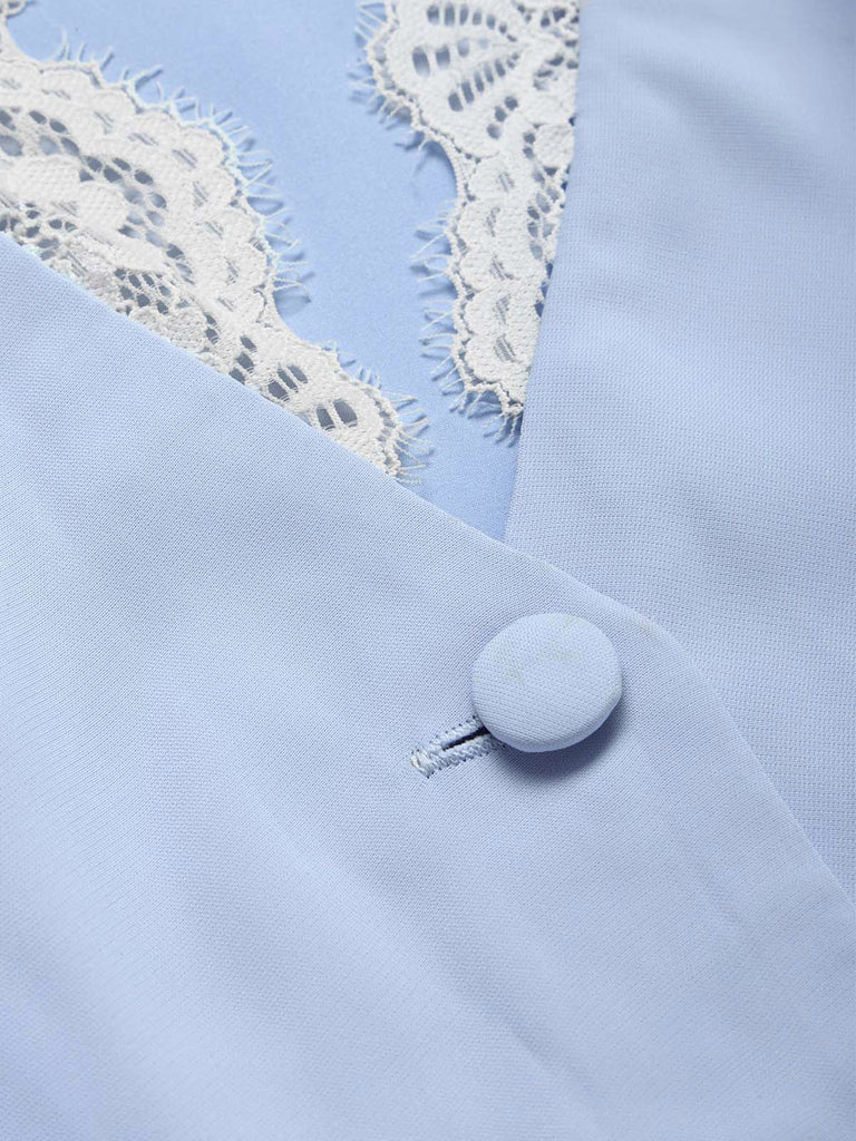 [Prevendita] Set 2 Pezzi Azzurro Top Scollo a V in Pizzo e Gonna Aderente Anni '40 6