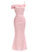 [Prevendita] Abito a Sirena Rosa a Pois con Rose 3D in Raso Anni '30 3