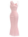 [Prevendita] Abito a Sirena Rosa a Pois con Rose 3D in Raso Anni '30 4