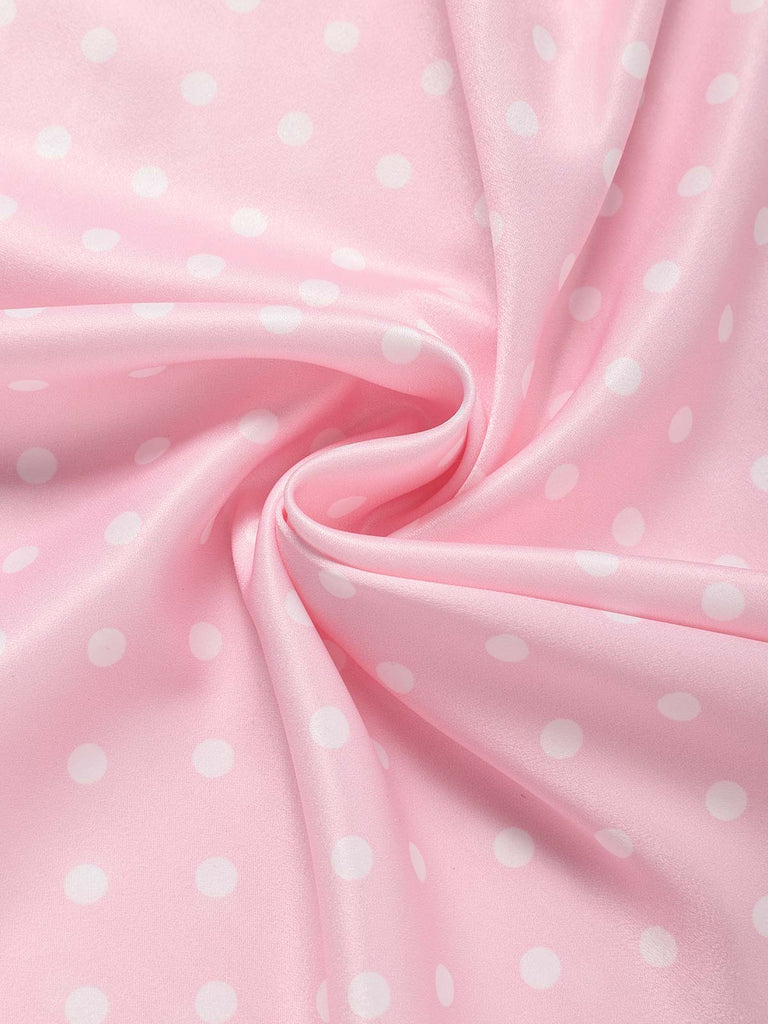 [Prevendita] Abito a Sirena Rosa a Pois con Rose 3D in Raso Anni '30 6