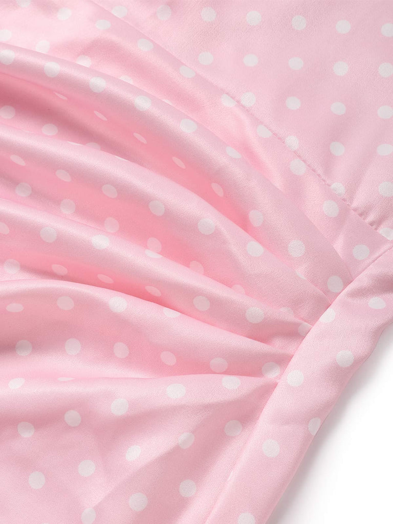 [Prevendita] Abito a Sirena Rosa a Pois con Rose 3D in Raso Anni '30 7