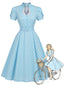 [Prevendita] Abito Blu Anni '50 a Pois con Maniche a Tulipano e Scollo Keyhole