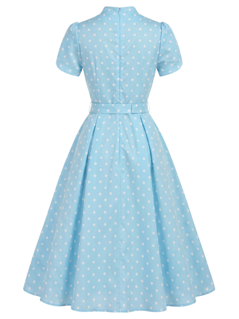 [Prevendita] Abito Blu a Pois Scollo Keyhole Maniche a Tulipano con Cintura Anni '50 4