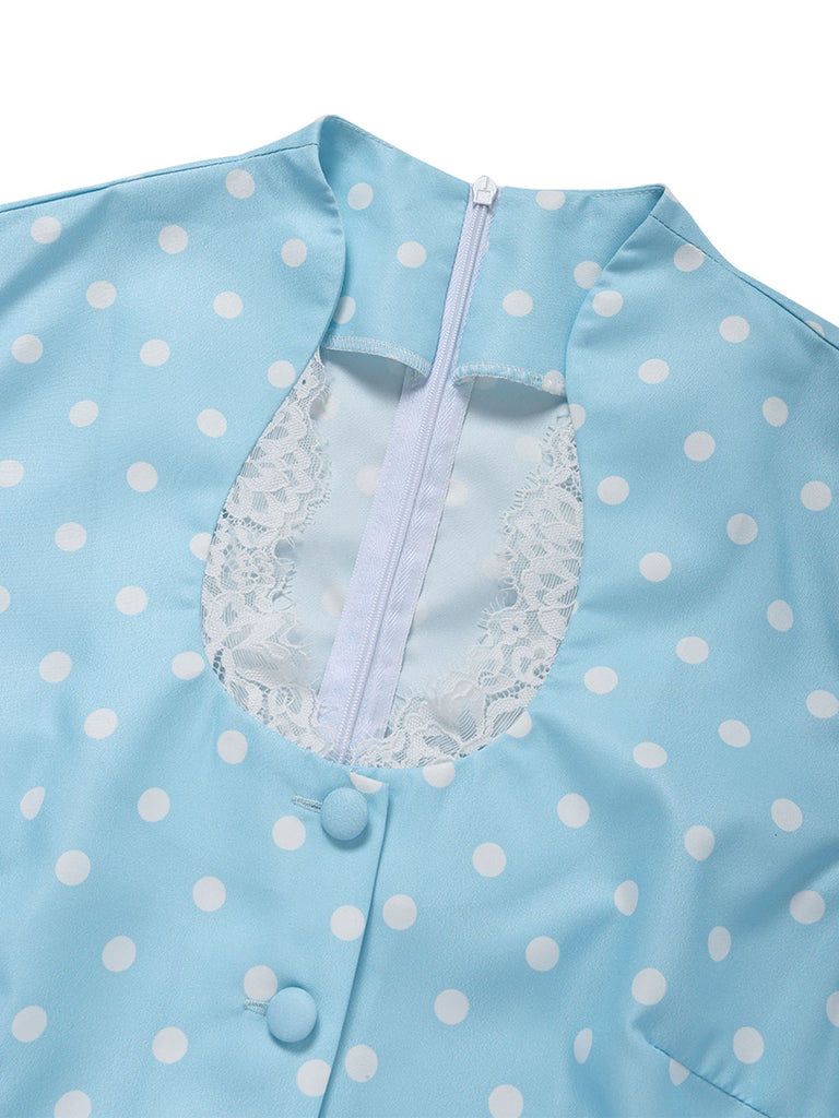 [Prevendita] Abito Blu a Pois Scollo Keyhole Maniche a Tulipano con Cintura Anni '50 5