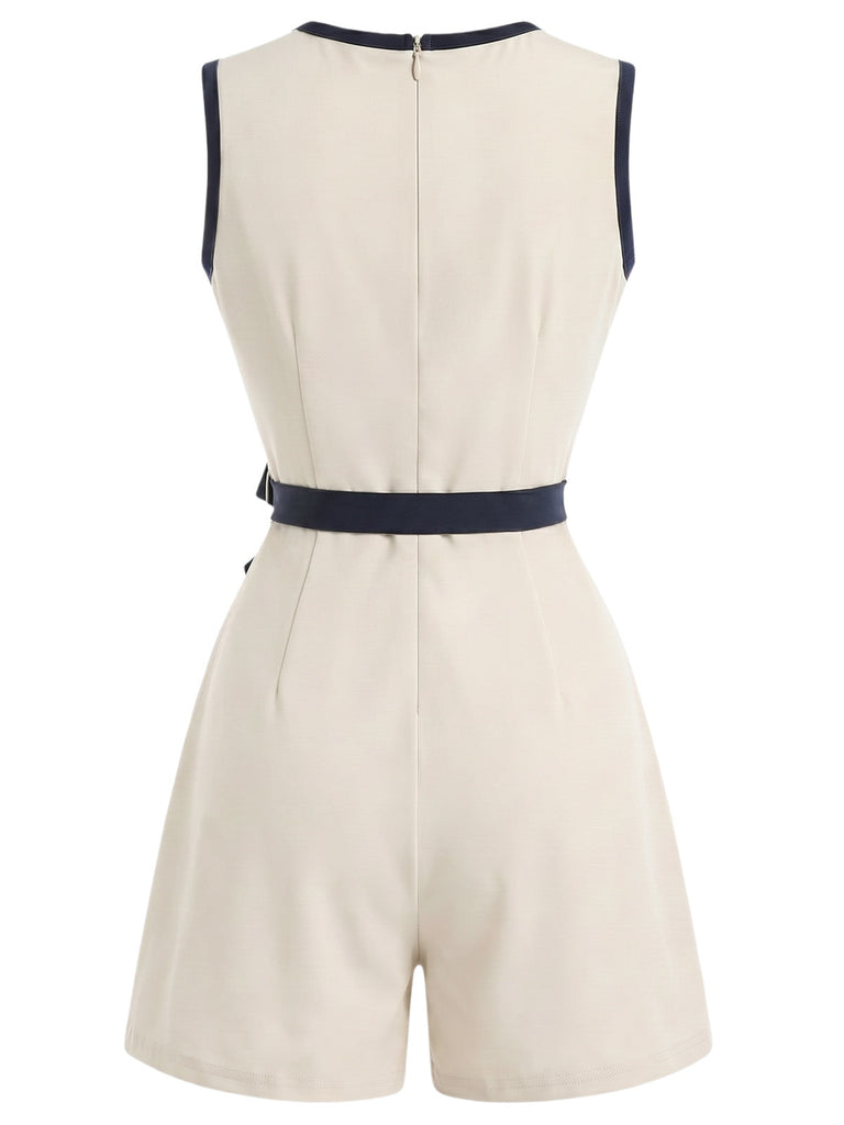 [Prevendita] Tuta Corta Beige con Bordo a Contrasto e Fiocco in Vita Anni '70 5