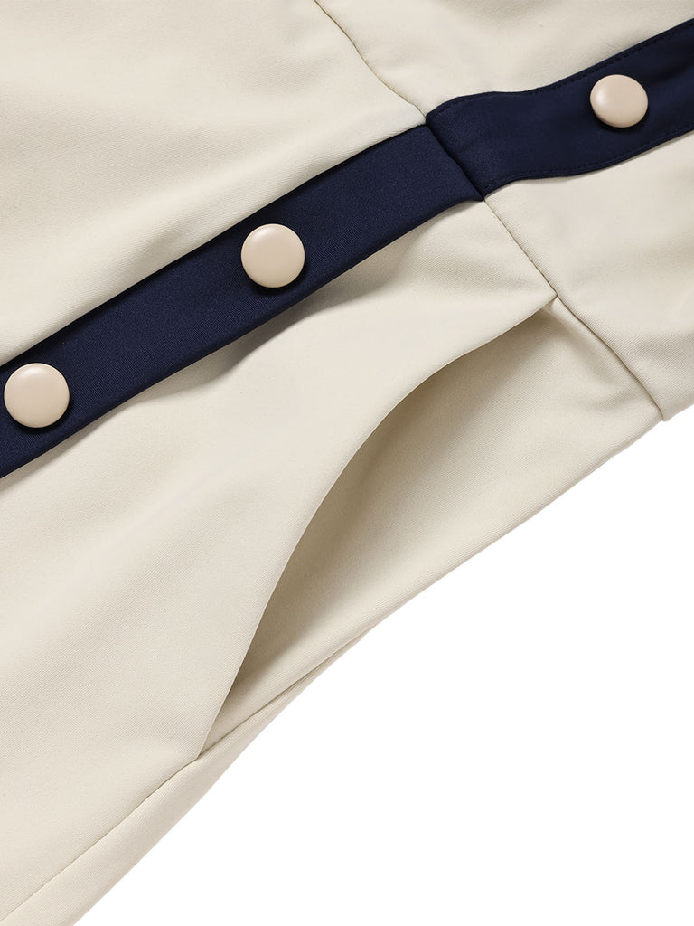 [Prevendita] Tuta Corta Beige con Bordo a Contrasto e Fiocco in Vita Anni '70 8
