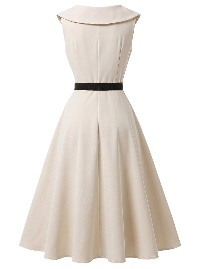 [Prevendita] Abito Svasato Beige con Revers e Cintura Anni '50 4