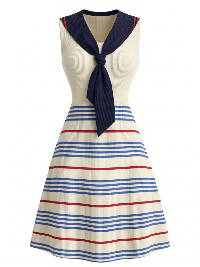 [Prevendita] Abito Crema a Righe Colletto alla Marinara in Maglia Anni '70 2