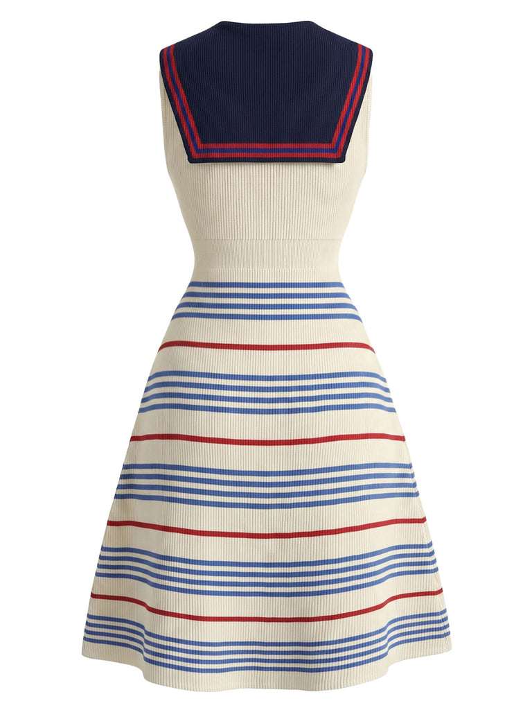 [Prevendita] Abito Crema a Righe Colletto alla Marinara in Maglia Anni '70 4