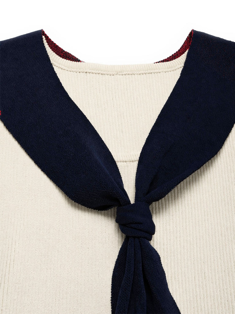 [Prevendita] Abito Crema a Righe Colletto alla Marinara in Maglia Anni '70 5