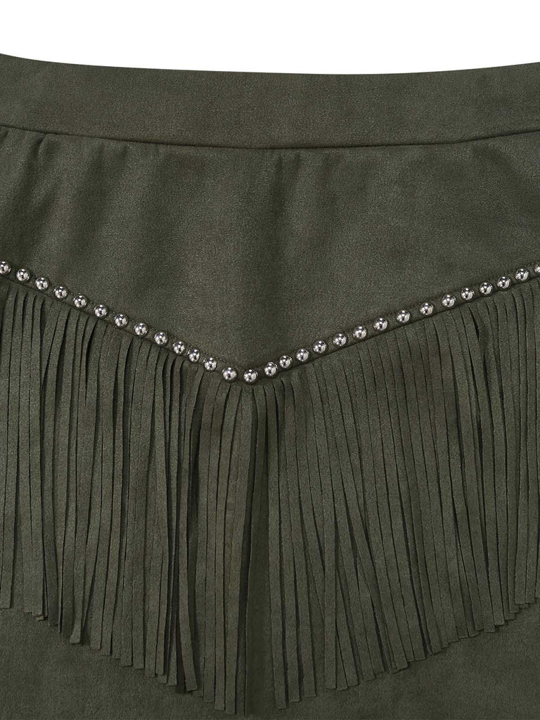 Set 2 Pezzi Giacca con Frange a Bavero in Suedette e Minigonna Aderente Anni '60 6