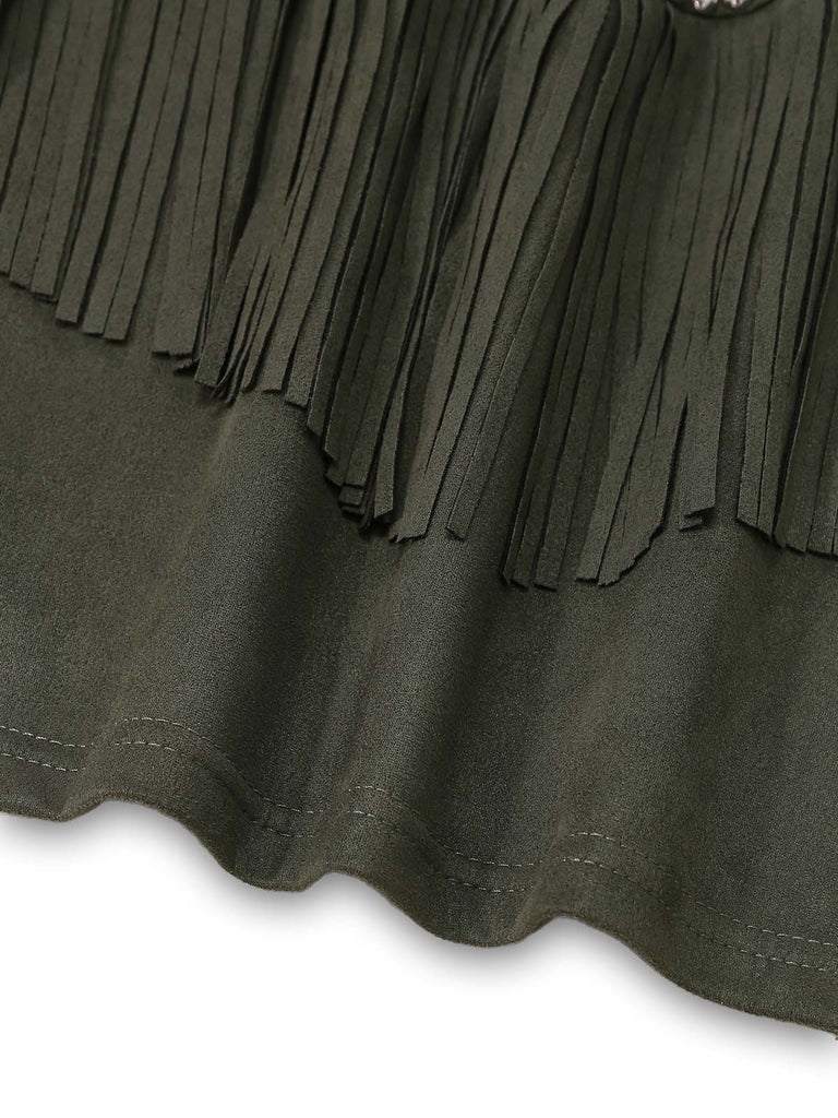 Set 2 Pezzi Giacca con Frange a Bavero in Suedette e Minigonna Aderente Anni '60 7