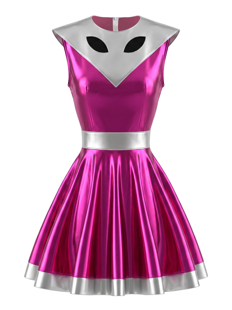 Miniabito Rosa Anni '60 Metallizzato Alien con Cut-out di Halloween 2