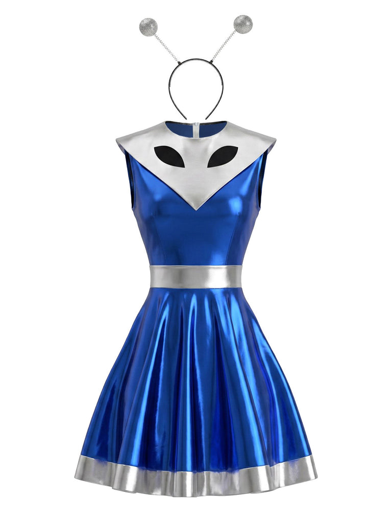 Miniabito Rosa Anni '60 Metallizzato Alien con Cut-out di Halloween 5
