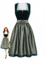 2PCS Abito Verde Anni '50 in Velluto Jacquard con Grembiule e Scollo Quadrato