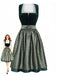 3 Pezzi Abito Scollo Quadrato in Velluto Jacquard con Grembiule e Top in Pizzo Verde Anni '50 4