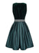 3 Pezzi Abito Scollo Quadrato in Velluto Jacquard con Grembiule e Top in Pizzo Verde Anni '50 7