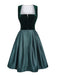 2 Pezzi Abito Scollo Quadrato in Velluto Jacquard con Grembiule Verde Anni '50 3