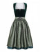 2PCS Abito Verde Anni '50 in Velluto Jacquard con Grembiule e Scollo Quadrato
