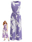 Tuta Lunga Viola Anni '30 Floreale con Senza Maniche