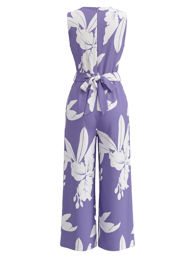 Elegant Purple 1930s Vintage Floral Jumpsuit 2