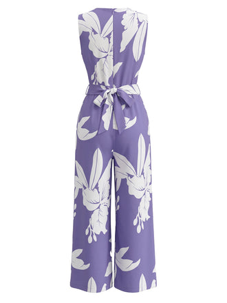 Elegant Purple 1930s Vintage Floral Jumpsuit 2