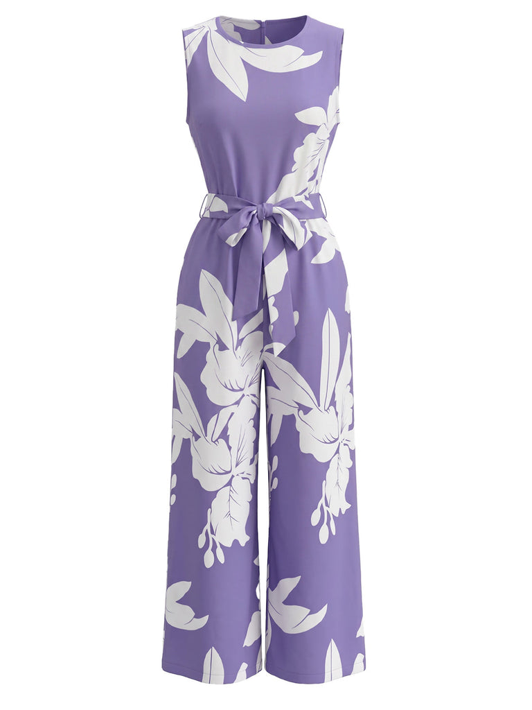 Elegant Purple 1930s Vintage Floral Jumpsuit 3
