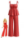 2PCS Top Rosso a Pois con Orlo Peplum e Pantaloni Anni '40