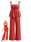 2PCS Top Rosso a Pois con Orlo Peplum e Pantaloni Anni '40
