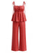 2PCS Top Rosso a Pois con Orlo Peplum e Pantaloni Anni '40 2