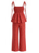 2PCS Top Rosso a Pois con Orlo Peplum e Pantaloni Anni '40 3