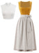 3PCS Abito Giallo con Scollo Quadrato e Grembiule a Righe e Top in Pizzo Anni '50 2