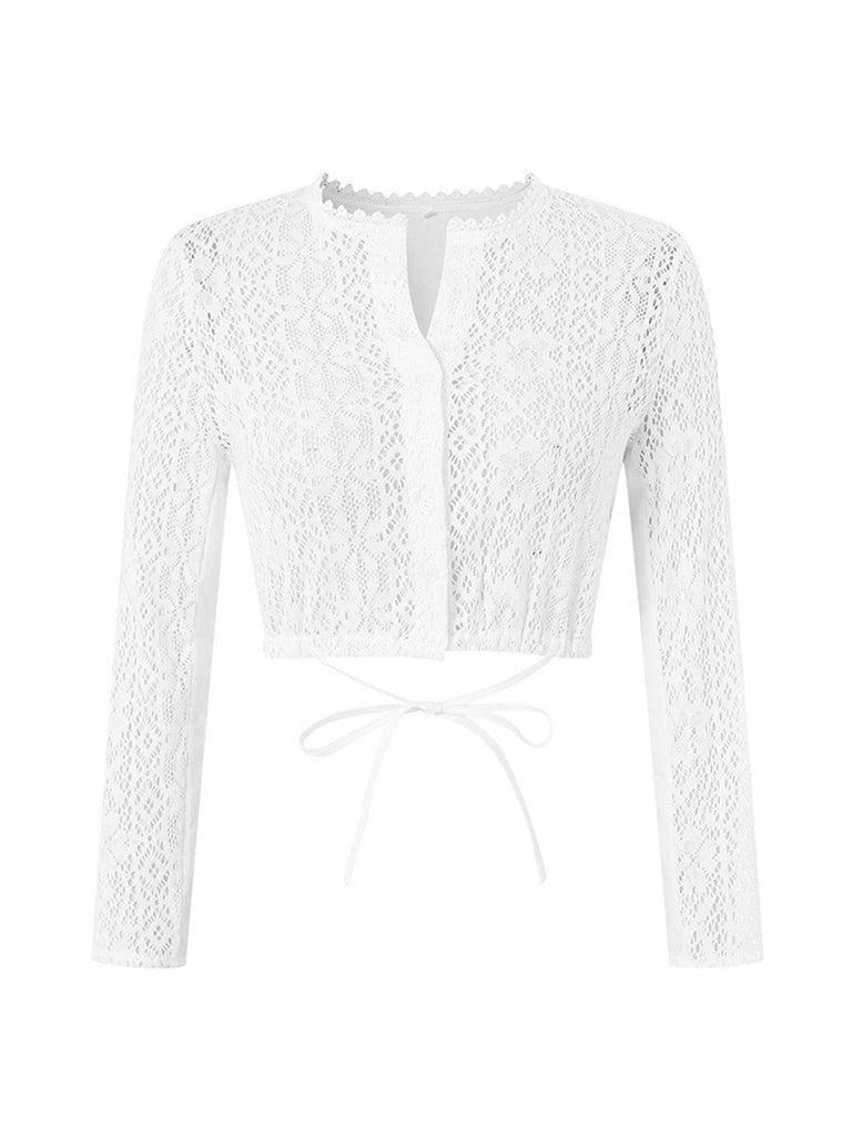 Camicetta Bianco Anni '50 Floreale in Pizzo Long Sleeves Cropped