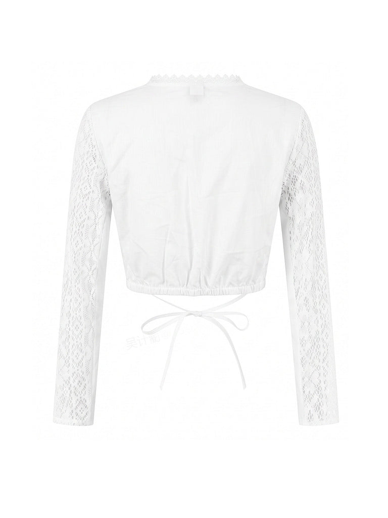 Camicetta Bianco Anni '50 Floreale in Pizzo Long Sleeves Cropped 2