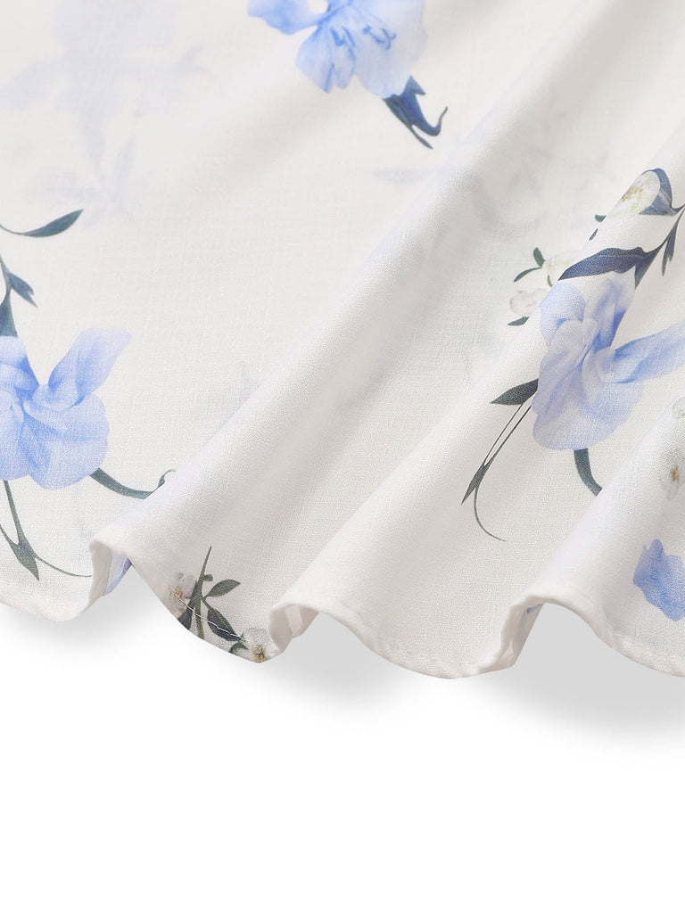 [Prevendita] Abito Midi Beige Floreale Scollo a V Maniche a Sbuffo Anni '40 6
