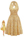 Abito Halter Vita Arricciata a Piccoli Fiori Giallo Anni '50