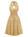 Abito Halter Vita Arricciata a Piccoli Fiori Giallo Anni '50 2