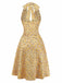 Abito Halter Vita Arricciata a Piccoli Fiori Giallo Anni '50 3