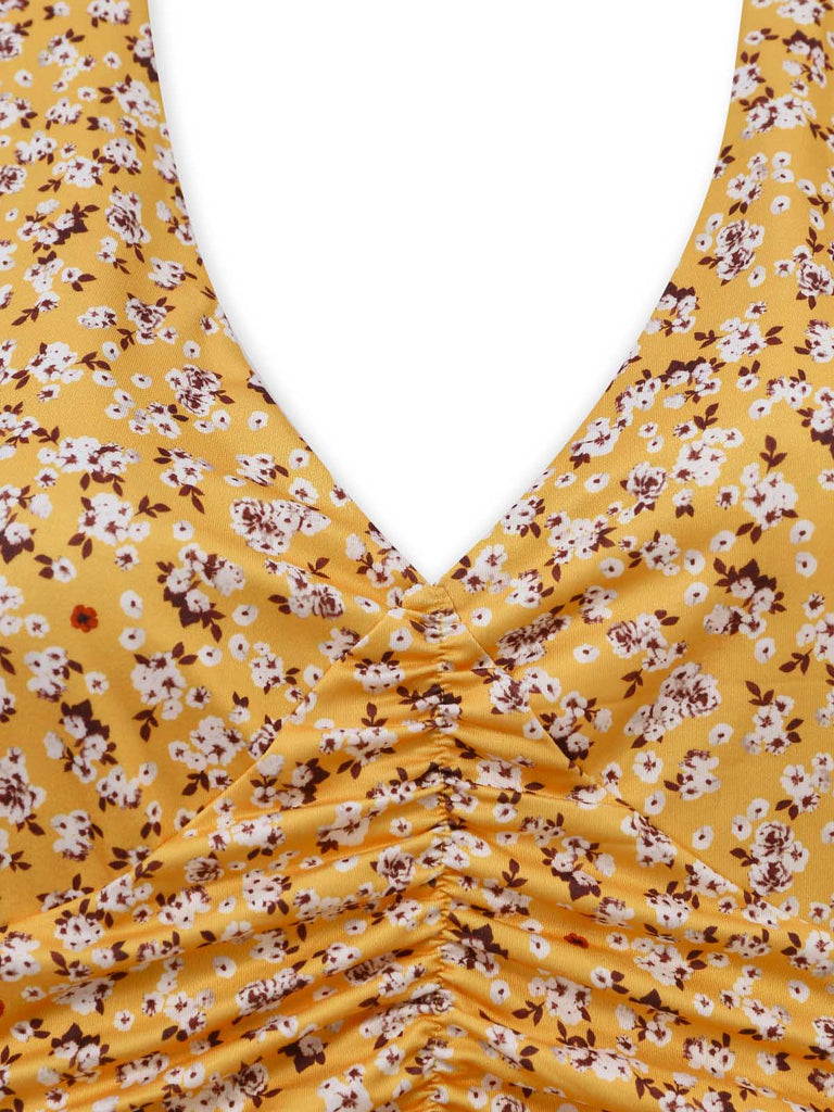 Abito Halter Vita Arricciata a Piccoli Fiori Giallo Anni '50 4